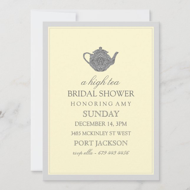 Yellow & Gray High Tea Bridal Shower Invitation (Front)