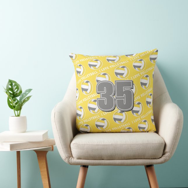 yellow gray "I love volleyball" girls sports gifts Throw Pillow (Chair)