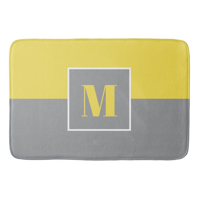 Yellow Gray Initials Monogram Bath Mat (Front)