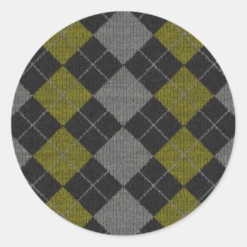 Yellow & Gray Knit Argyle Pattern Classic Round Sticker by StarStruckDezigns at Zazzle