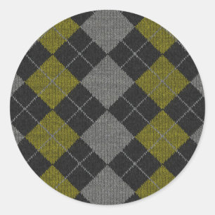 Yellow & Gray Knit Argyle Pattern Classic Round Sticker