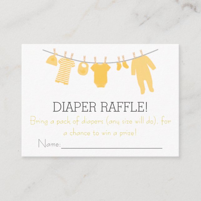 Yellow & Gray Little Clothes Diaper Raffle Tickets Enclosure Card (Front)