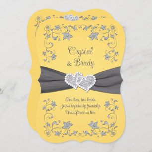 Yellow, Gray Love Hearts Wedding Invitation