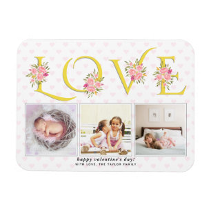 Yellow, gray LOVE, pink roses Valentines Day Magnet