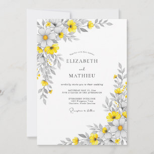 Yellow Gray Luminous Floral Wedding Invitation