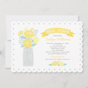 Yellow Gray Mason Jar Monogram Wedding Shower Invitation