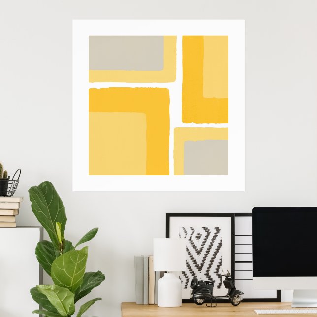 Yellow Gray Minimalist Color Block Poster (Home Office)