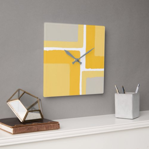 Yellow Gray Minimalist Color Block Square Wall Clock