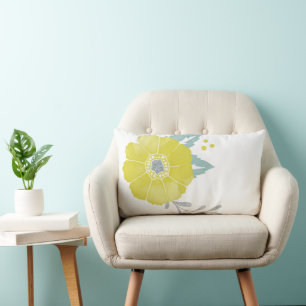 Yellow Gray Mint Vintage Modern Floral Pattern Lumbar Pillow