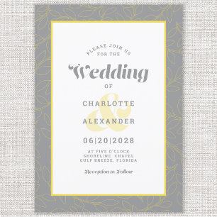 Yellow & Gray   Modern Abstract Leaves Pattern Invitation
