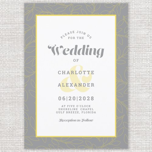 Yellow  Gray  Modern Abstract Leaves Pattern Invitation
