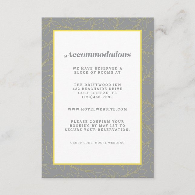 Yellow & Gray Modern Accommodation Wedding  Detail Enclosure Card (Front)