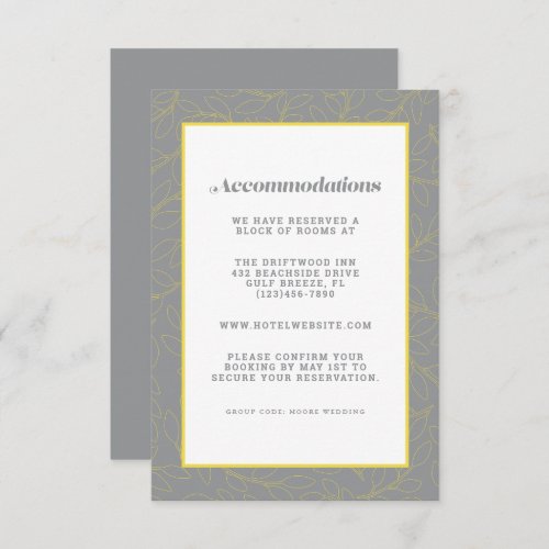 Yellow  Gray Modern Accommodation Wedding  Detail Enclosure Card