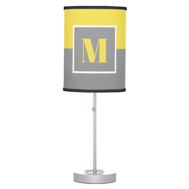 Yellow Gray Modern Color Block Monogram Table Lamp (Front)