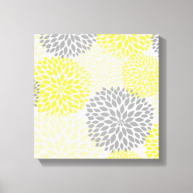 Yellow Gray modern dahlia blossoms wall art (Front)
