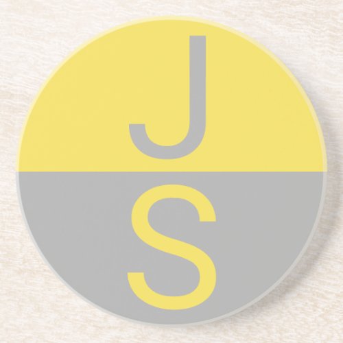 Yellow  Gray Modern Initials Monogram Coaster