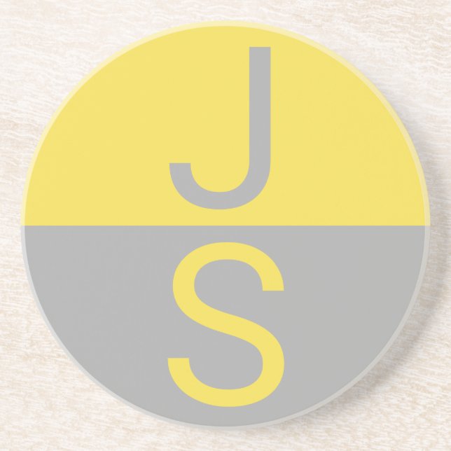 Yellow & Gray Modern Initials Monogram Coaster (Front)