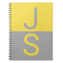 Yellow &amp; Gray Modern Initials Monogram Notebook