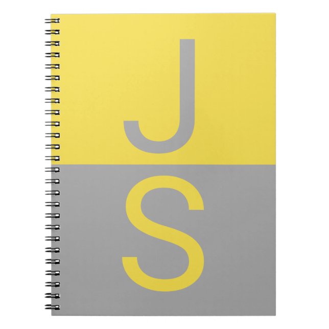 Yellow & Gray Modern Initials Monogram Notebook (Front)