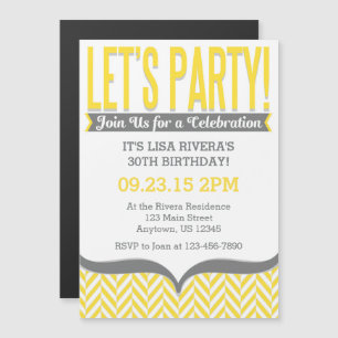Yellow Gray Modern Magnetic Birthday Invitations