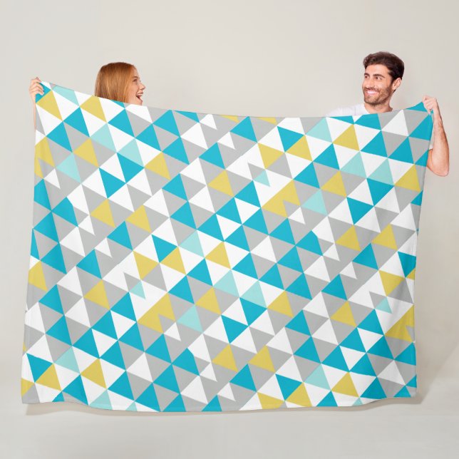 Yellow Gray Modern Mint Abstract Triangle Pattern Fleece Blanket (In Situ)
