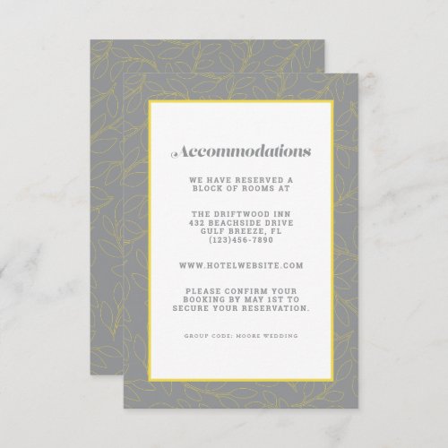 Yellow  Gray Modern Wedding Accommodation Detail Enclosure Card