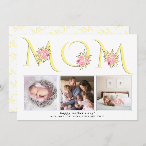 Yellow gray MOM typography photo Mothers Day Holiday Card