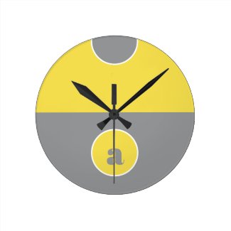 Yellow Gray Monogram Round Clock