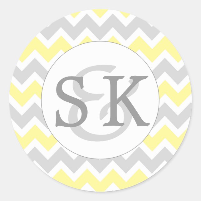 Yellow Gray Monogram Wedding envelope seals (Front)