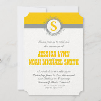 Yellow Gray Monogram Wedding Invite or any color