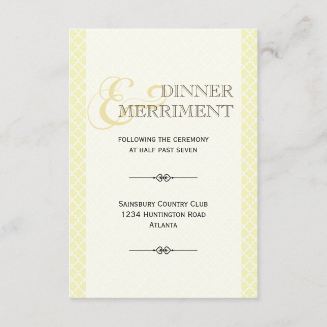 Yellow gray Moroccan ampersand reception enclosure Card (Front)