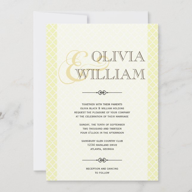 Yellow gray Moroccan tile ampersand modern wedding Invitation (Front)