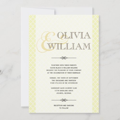 Yellow gray Moroccan tile ampersand modern wedding Card