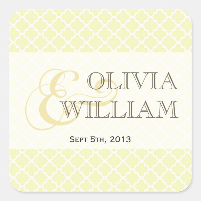 Yellow gray Moroccan tile ampersand modern wedding Square Sticker (Front)