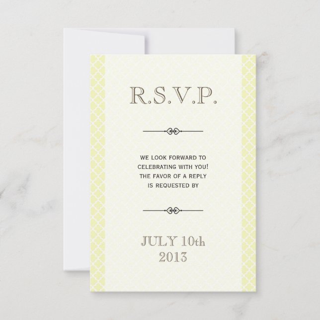 Yellow gray Moroccan tile ampersand wedding rsvp Card (Front)