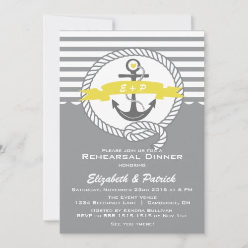 Yellow  Gray Nautical Rehearsal Dinner Invitation