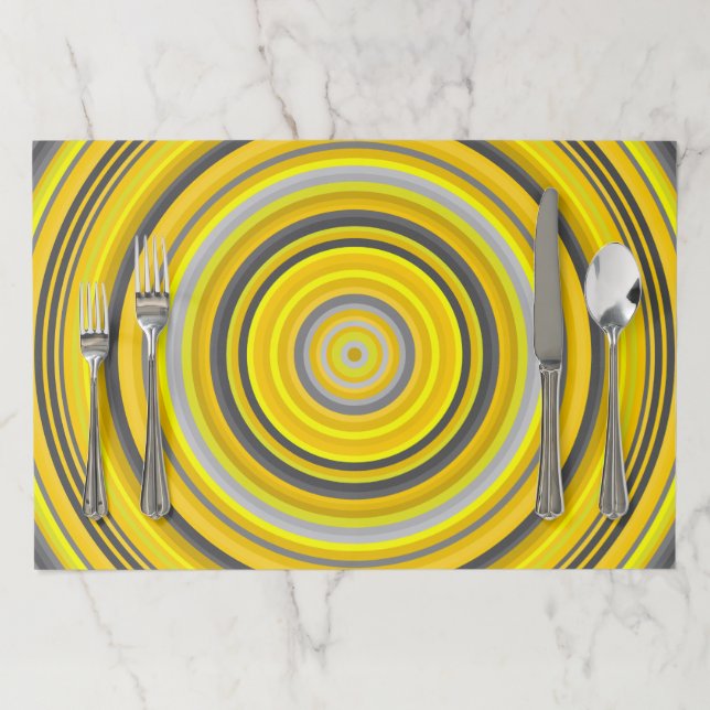 Yellow & Gray Nested Circles Pattern Placemat (In Situ)