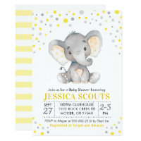 Yellow Gray Neutral Polka Dot Elephant Baby Shower Invitation