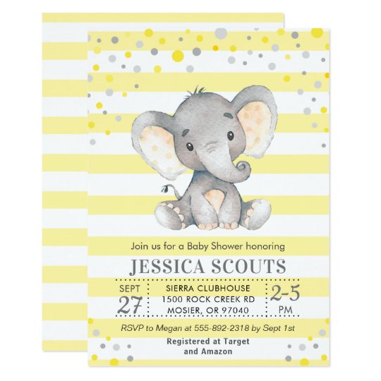 Yellow Gray Neutral Polka Dot Elephant Baby Shower Invitation