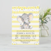 Yellow Gray Neutral Polka Dot Elephant Baby Shower Invitation (Standing Front)
