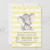 Yellow Gray Neutral Polka Dot Elephant Baby Shower Invitation (Front)