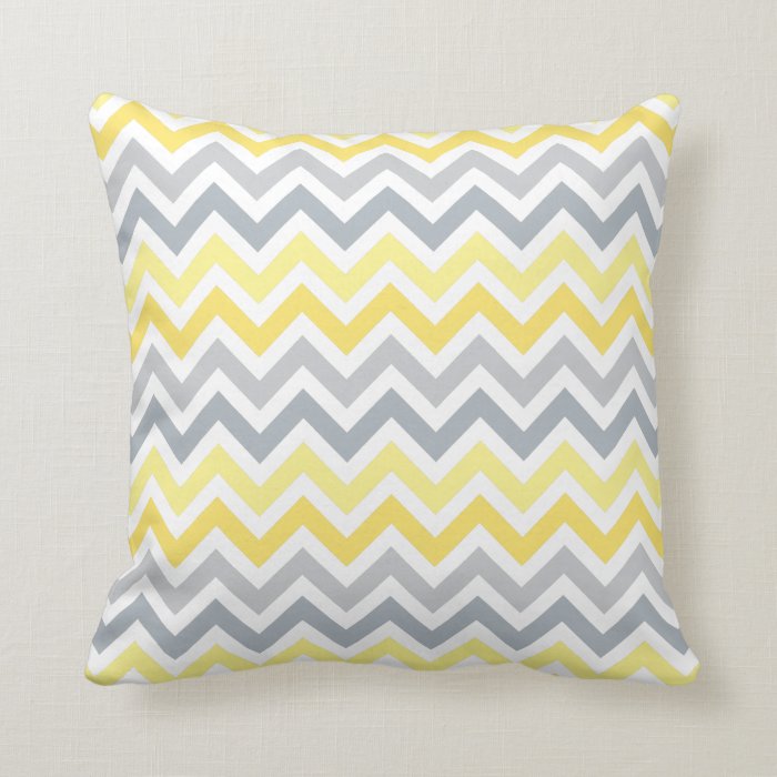 Yellow Gray Ombré Chevron Zigzag Stripes Pillow