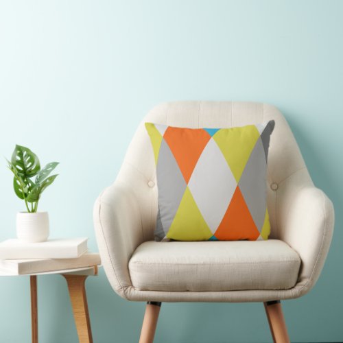 Yellow Gray Orange Blue Modern Geometric Pattern Throw Pillow