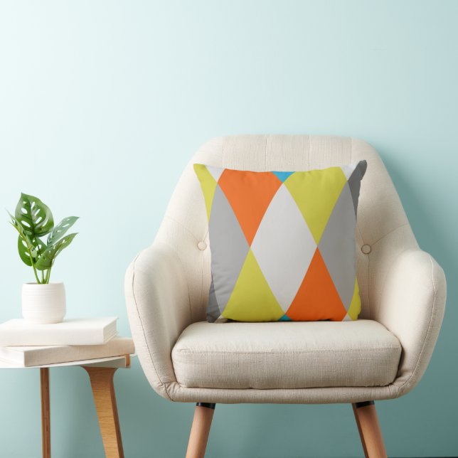 Yellow Gray Orange Blue Modern Geometric Pattern Throw Pillow (Chair)