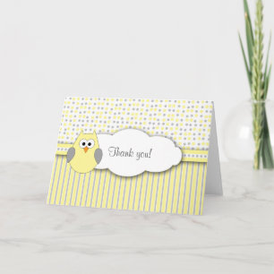 Yellow Gray Owl Mod Baby Shower Thank you note
