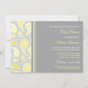 Yellow Gray Paisley Custom Baby Shower Invitations