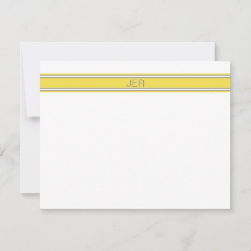 Yellow Gray Personalized Monogram Name Initials Note Card