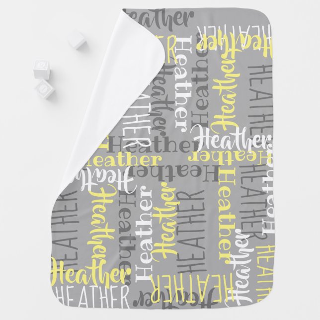 Yellow/Gray Personalized Typography Girl Name Baby Blanket (In Situ)