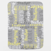 Yellow/Gray Personalized Typography Girl Name Baby Blanket (Front)