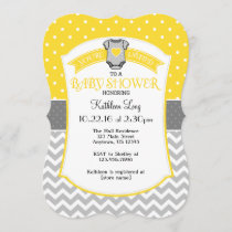 Yellow Gray Polka Dot Chevron Baby Shower Invite